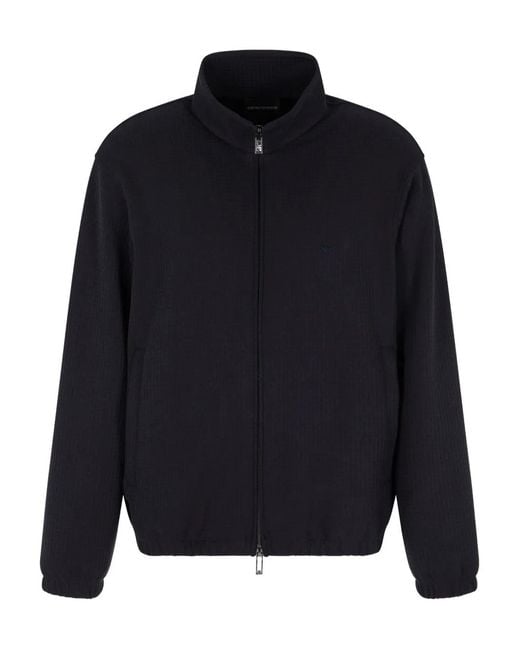Emporio Armani Blue Waffle-Textured Zip-Up Sweatshirt for men