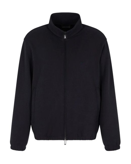 Emporio Armani Blue Waffle-Textured Zip-Up Sweatshirt for men