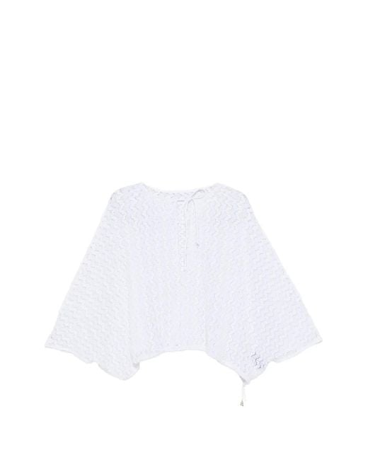 Fisico White Crochet-Knit Slit-Sleeve Top