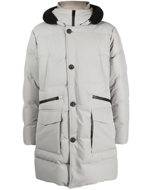 Woolrich Gray Button-Fastening Hooded Down Jacket for men