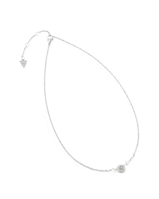 Guess White Tiny Pearly Logo-Plaque Faux-Pearl Necklace