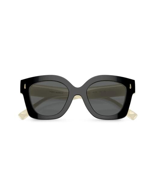 Tory Burch Black Miller Pushed Square-Shape Sunglasses