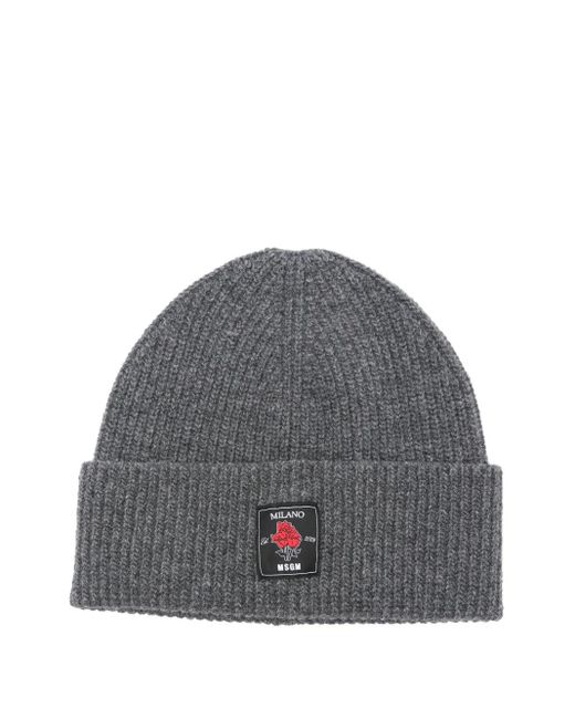 MSGM Gerippte Beanie mit Rosen-Patch in Gray für Herren