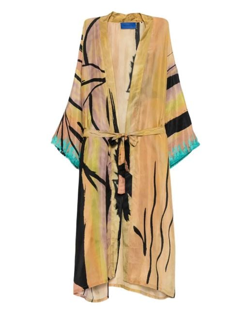Mes Demoiselles Metallic Abstract-Print Silk Coat