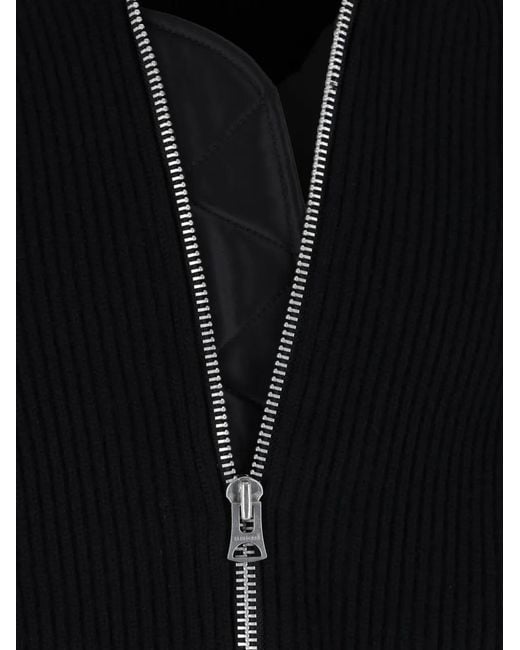 Sacai Black Ribbed-Knit Zip-Up Sweater for men