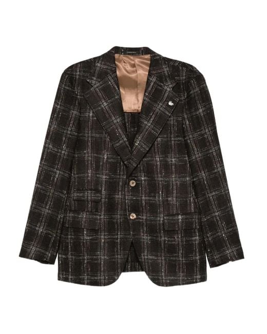 Gabriele Pasini Black Checked Long-Sleeve Jacket for men