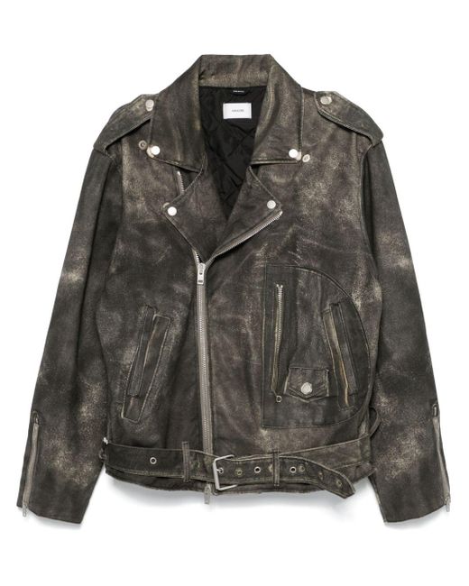 Haikure Black Leather-Print Biker Jacket for men