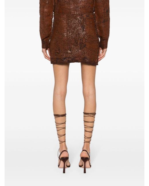 Acne Brown Cracked-texture Mini Skirt