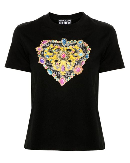 Camiseta con estampado Barocco Heart Versace de color Black