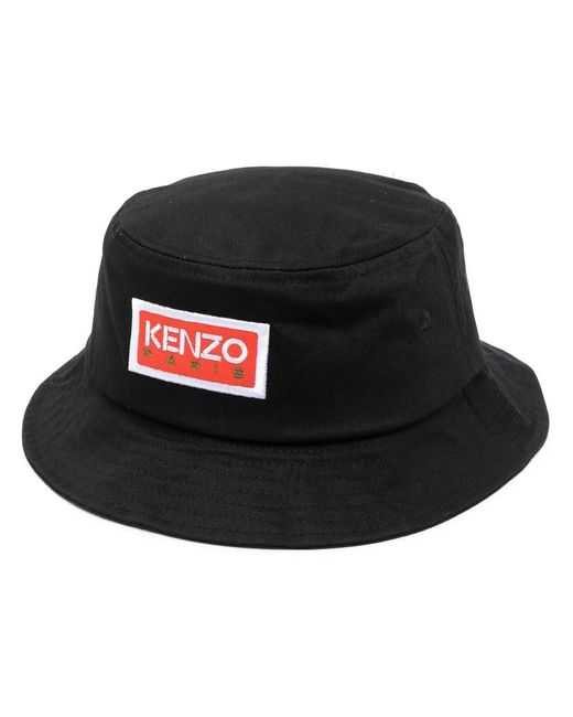 KENZO Black Embroidered Logo Bucket Hat for men