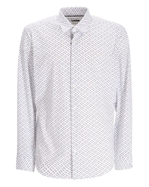 Boss White Long-Sleeved Patterned Shirt for men