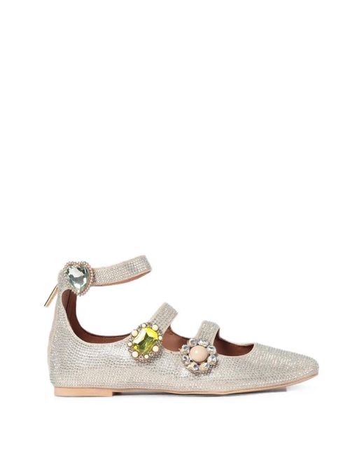 Kurt Geiger White Crystal-Embellished Multi-Strap Ballet Flats