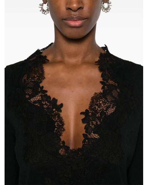 Ermanno Scervino Black Lace-trim Knitted T-shirt