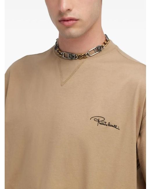 Roberto Cavalli Natural Logo-Patch T-Shirt for men