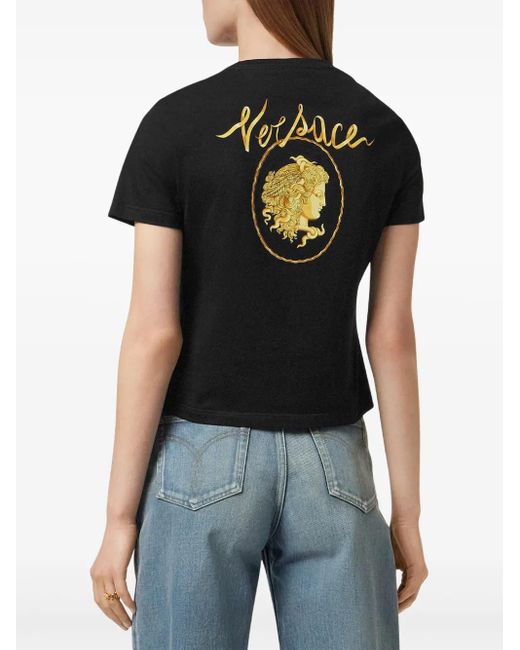 Versace Black Cameo Logo-Embroidered T-Shirt