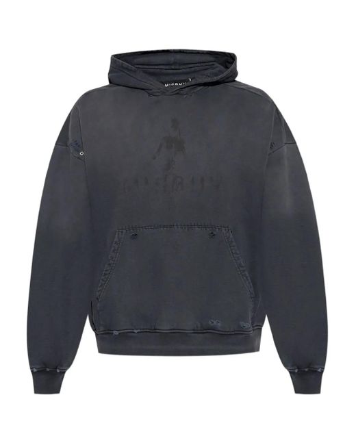 M I S B H V Blue Graphic-Print Distressed Cotton Hoodie for men