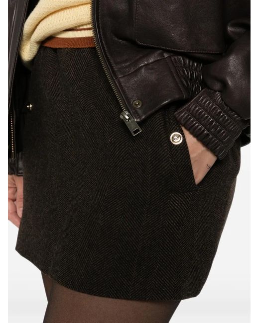 Maje Black Herringbone-Pattern Button-Detail Mini Skirt