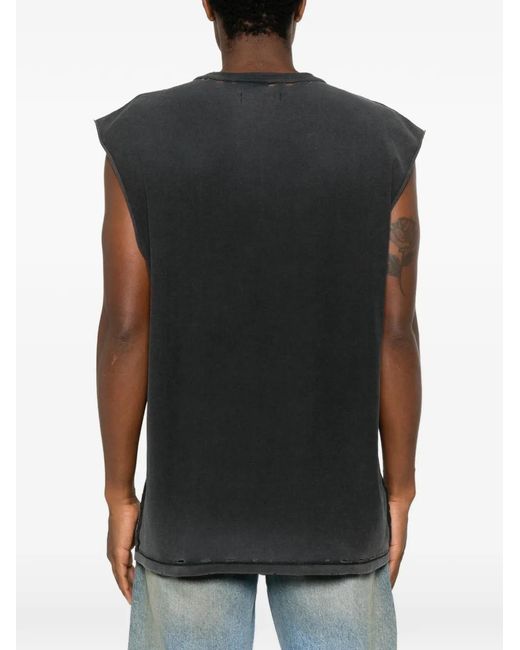 Purple Brand Black Graphic-Print Distressed T-Shirt for men