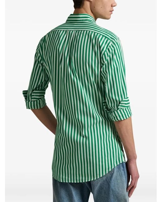 Polo Ralph Lauren Green Striped Logo-Embroidered Shirt for men