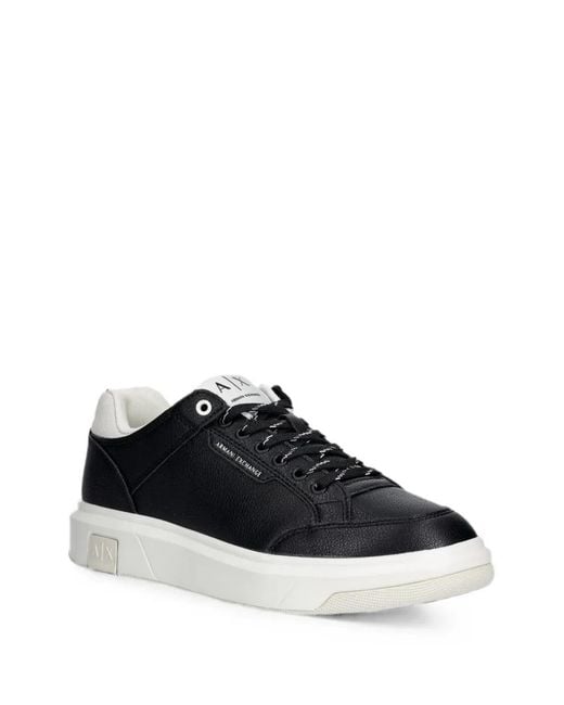 ARMANI EXCHANGE Black Logo-Patch Pebbled Sneakers for men