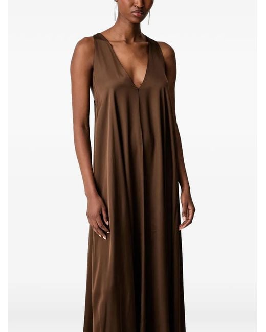 Haveone Brown V-Neck Sleeveless Maxi Dress