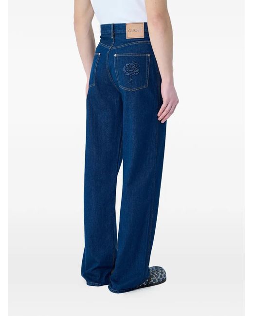 Gucci Blue Embroidered Jeans for men