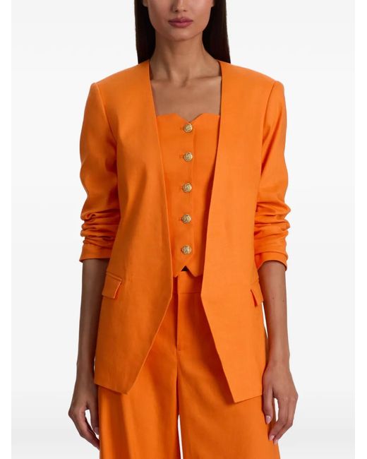 Alice + Olivia Orange Collarless Angled Blazer