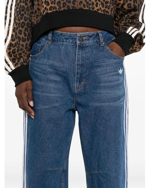 Adidas Blue Striped Wide-Leg Jeans