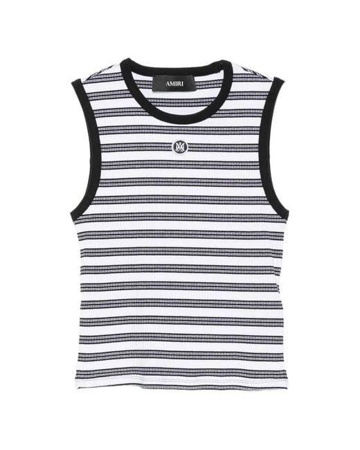 Amiri Gray Striped Ribbed-Knit Tank Top
