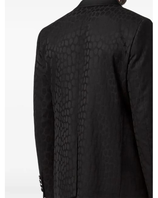Billionaire Black Crocodile-Effect Peak-Lapel Blazer for men