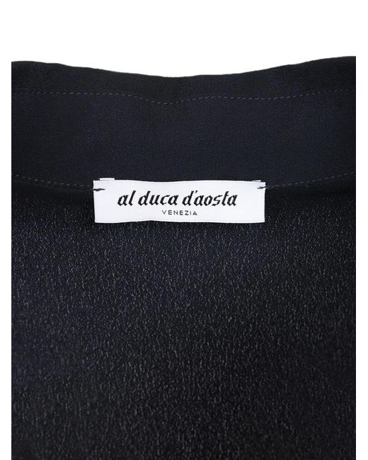 Al Duca D'aosta Blue V-Neck Silk Blouse