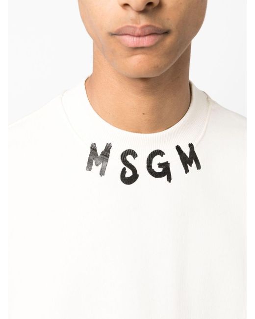 MSGM White Logo-print Cotton Sweatshirt for men