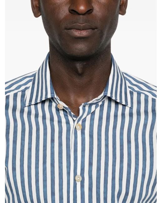メンズ Kiton ストライプ シャツ Blue