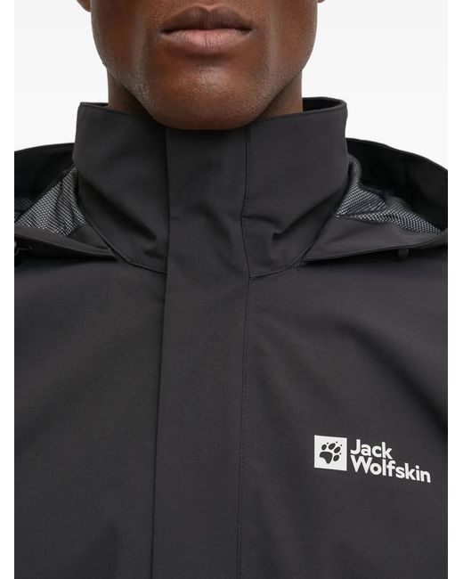 Jack Wolfskin Black Logo Hooded Performance Jacket for men