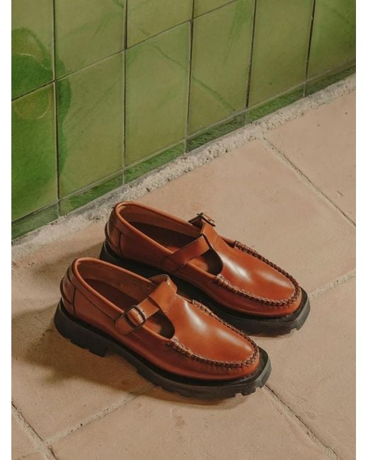 Hereu Brown T-Bar Tread Sole Loafers for men