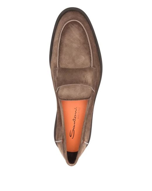 Santoni Brown Suede Penny Loafers for men