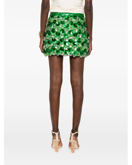 P.A.R.O.S.H. Green Sequin-Floral Mini Skirt