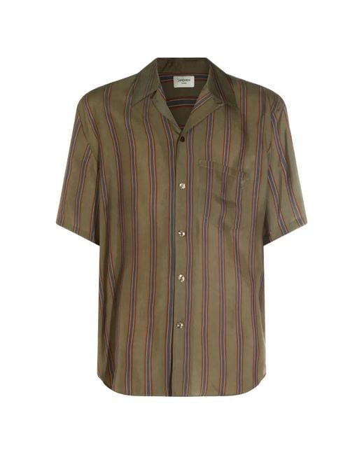 Saint Laurent Green Striped Short-Sleeve Shirt for men
