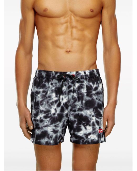 DIESEL Black Tie-dye Print Swim Shorts for men