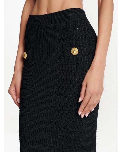 Balmain Black Bleistiftrock Aus Geripptem Strick