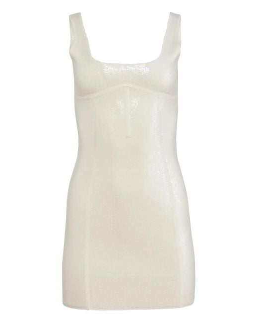 Fleur du Mal White Sequin Knit Mini Dress