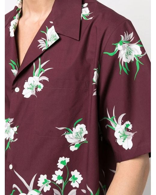 Valentino Garavani Red Floral-Print Short-Sleeved Shirt for men