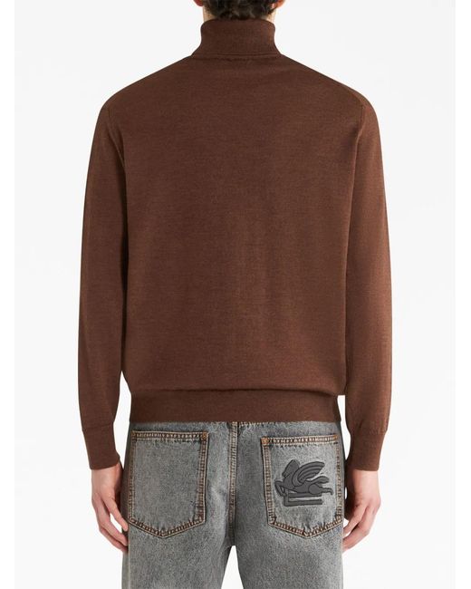 Etro Brown Roll-Neck Virgin Wool Jumper for men