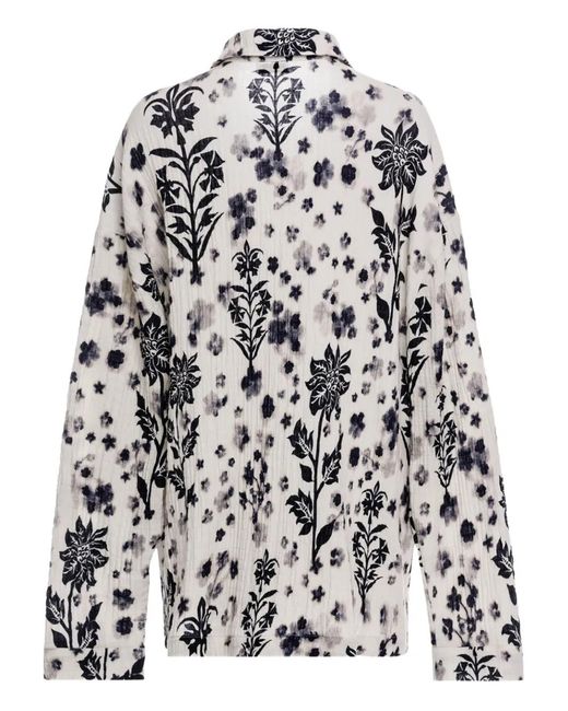 Agua Bendita White Keshi Floral-Print Cotton Shirt