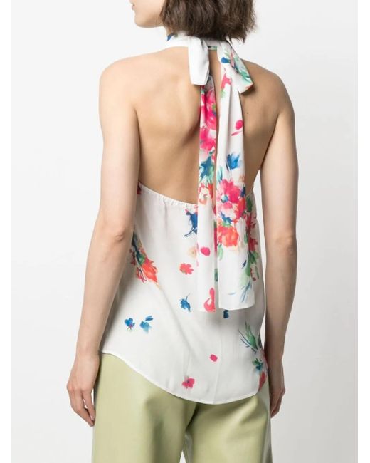 Boutique Moschino White Floral-Print Halterneck Blouse