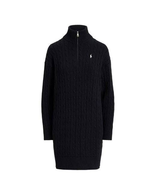 Polo Ralph Lauren Black Cable-Knit Zip-Neck Mini Dress