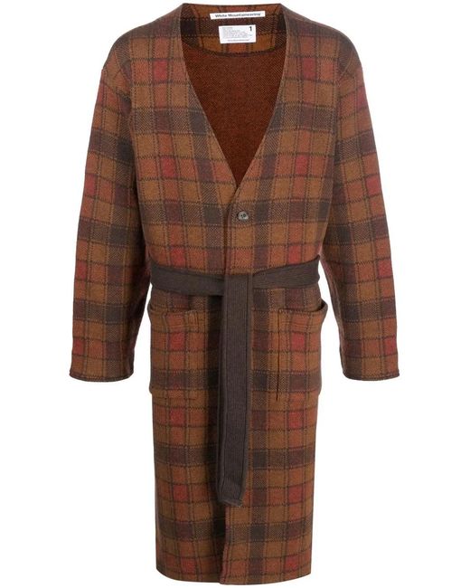 White Mountaineering Brown Checked Tie-Waist Cardigan for men