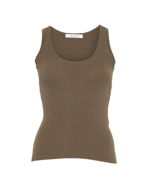Max Mara Green Editta Ribbed-Knit Tank Top