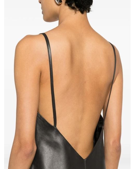 Erika Cavallini Semi Couture Black Augusta Leather V-Neck Midi Dress