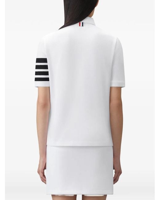 Thom Browne White Pique 4-Bar Polo